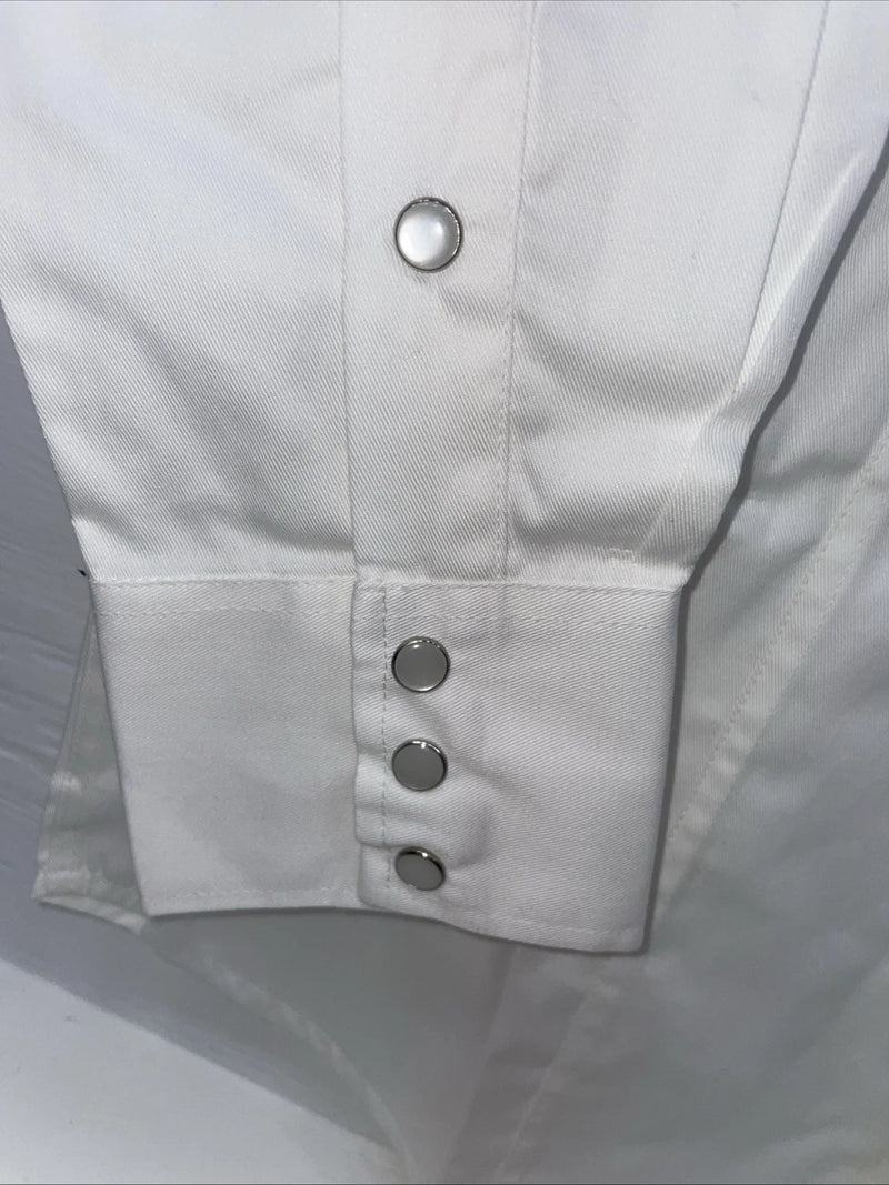 New Men’s Western Express White Long Sleeve Pearl Snap Medium B-88 