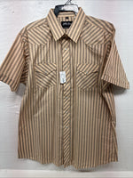 New Men’s White Horse Yellow Black Stripe Short Sleeve Pearl Snap XL T-10