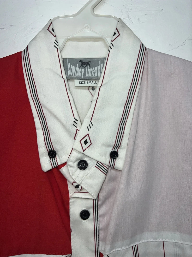 New Men’s Cowboy Threads Red And White Short Sleeve Button Up Small B-43