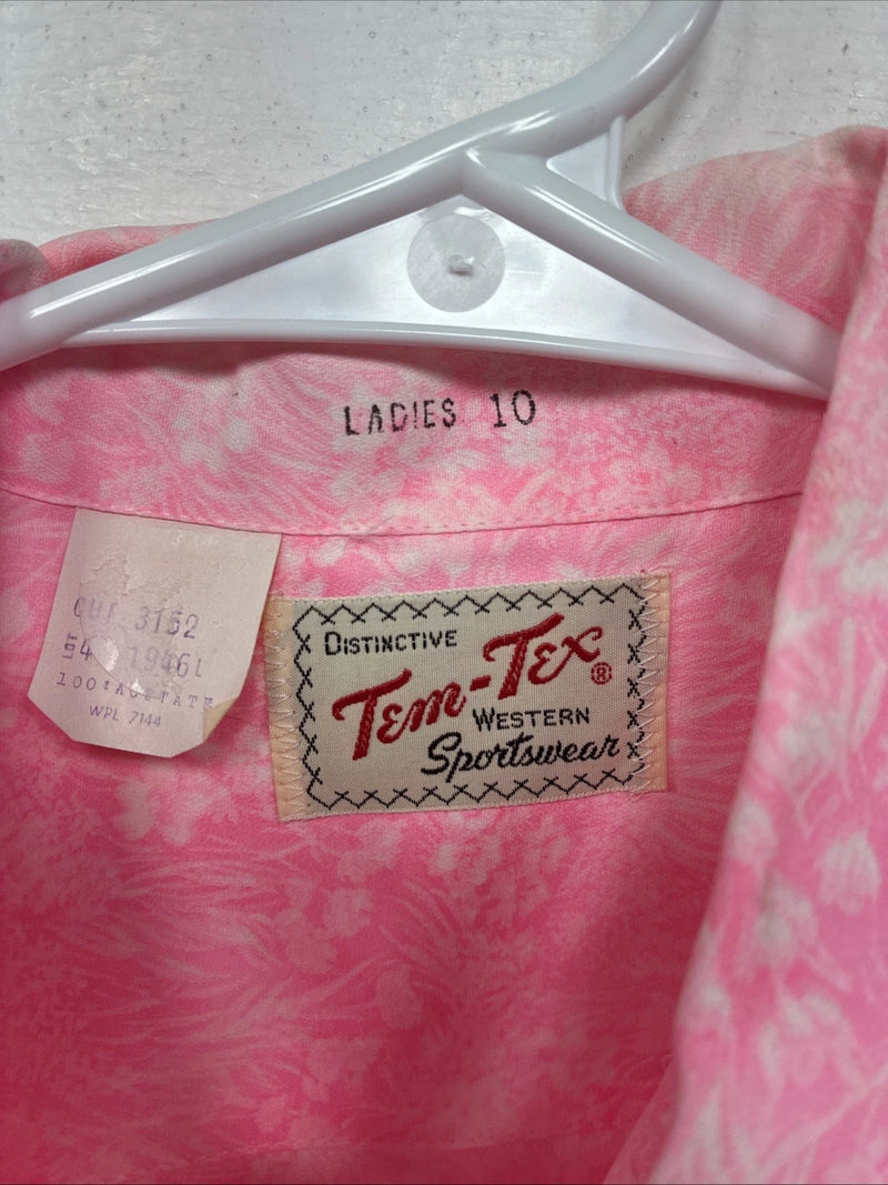 New Women’s Tem Tex Pink Floral Short Sleeve Pearl Snap Size 10 KK-53