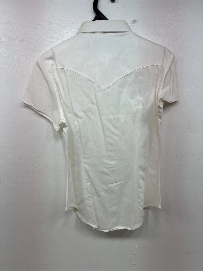 New Women’s Denũm Jeans White Short Sleeve Pearl Snap Shirt Small MM-72