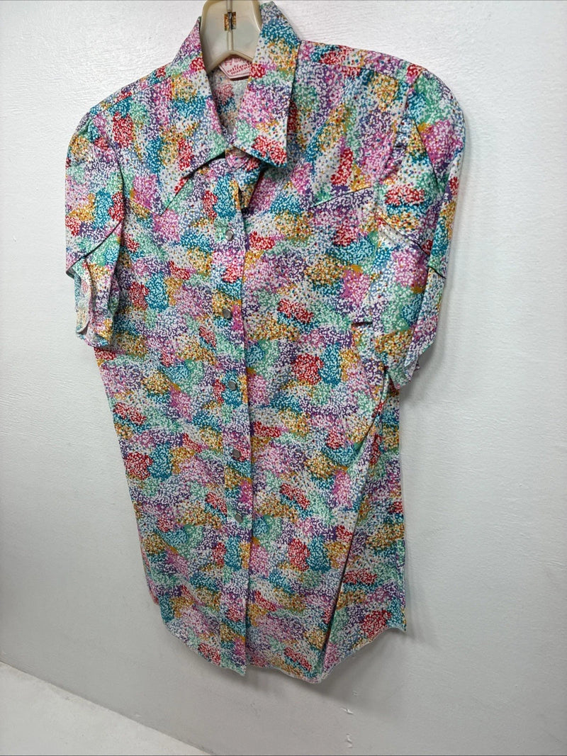 New Women’s H Bar C Multicolor Design Short Sleeve Pearl Snap Size 34 LL-89