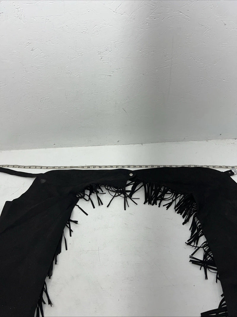 New Black Tough 1 Show Chaps With Fringe Adjustable Waist 40” N-32