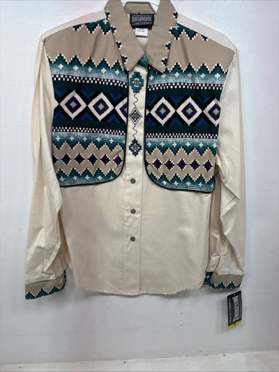 New Women’s Roughrider Tan Designed Long Sleeve Button Up Medium YY-92