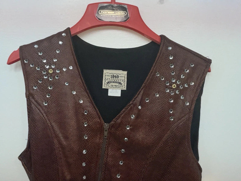 New Women’s Brown Snakeskin 1849 Authentic Ranchwear Cut Off Zip Up Vest S 3B-72
