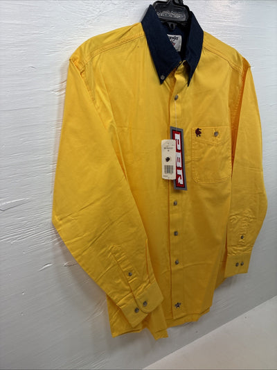 New Men’s Wrangler PBR Yellow Long Sleeve Button Up Medium K-44