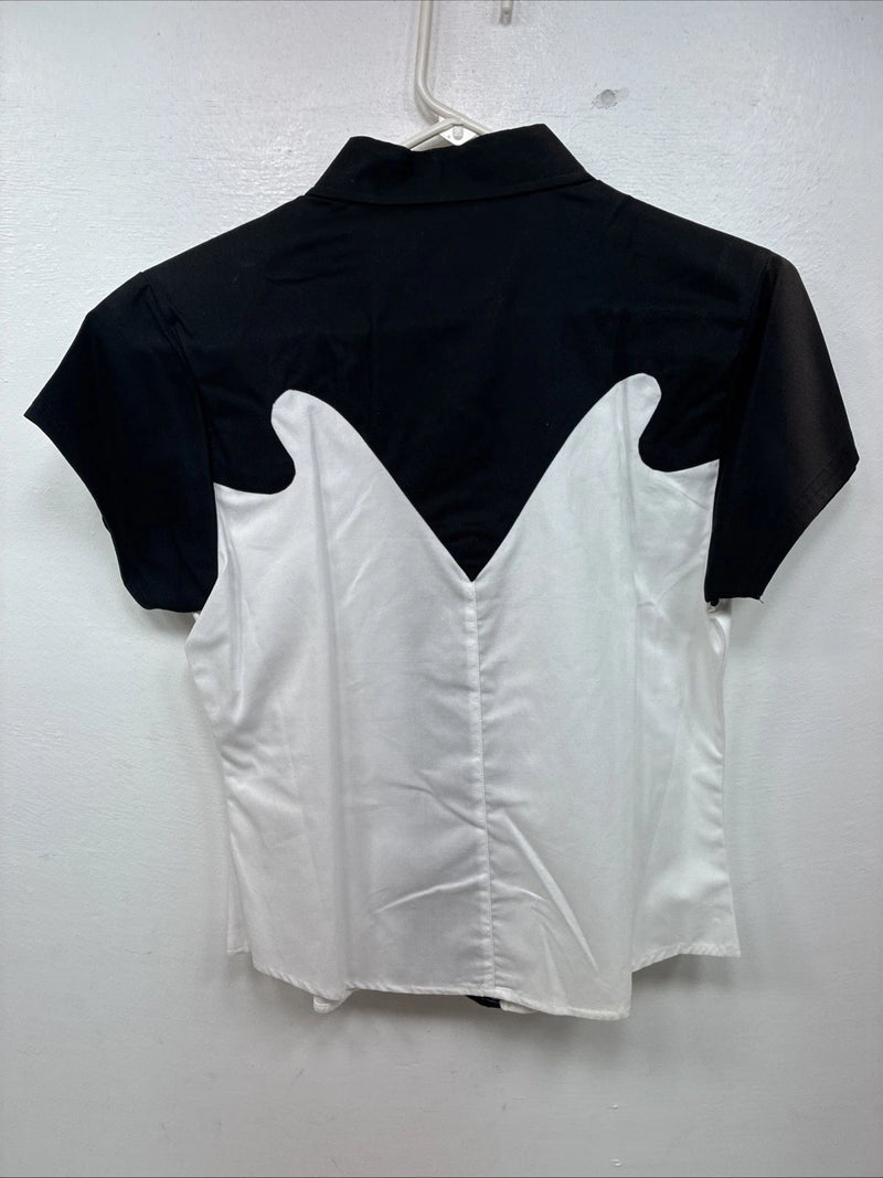 New Women’s Cumberland Black White Short Sleeve Pearl Snap Small TT-108