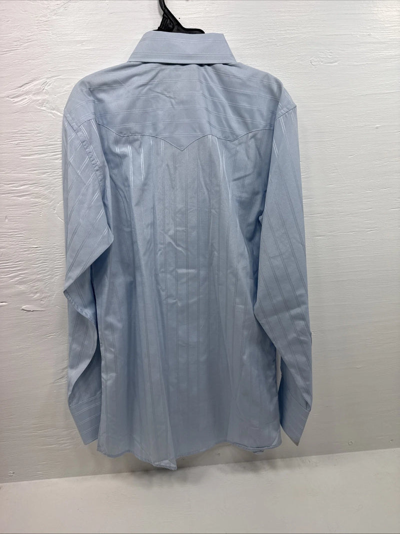 New Men’s White Horse Blue long sleeve pearl snap small B-69