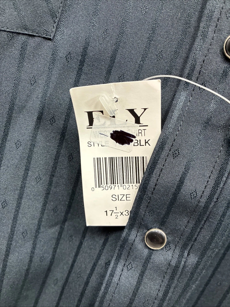 New Men’s ELY Cattleman Black Stripe Design Long Sleeve Pearl Snap 17.5 XL O-50