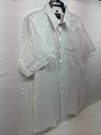 New Men’s White Horse White Stripe Short Sleeve Button Up XL T-9