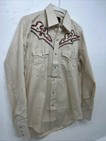 New men’s Cream Champion western Pearl Snap Long Sleeve 15.5 X 34 Medium A-180 