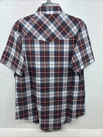 New Men’s ELY Cattleman Red White Plaid Short Sleeve Pearl Snap Large Tall X-66