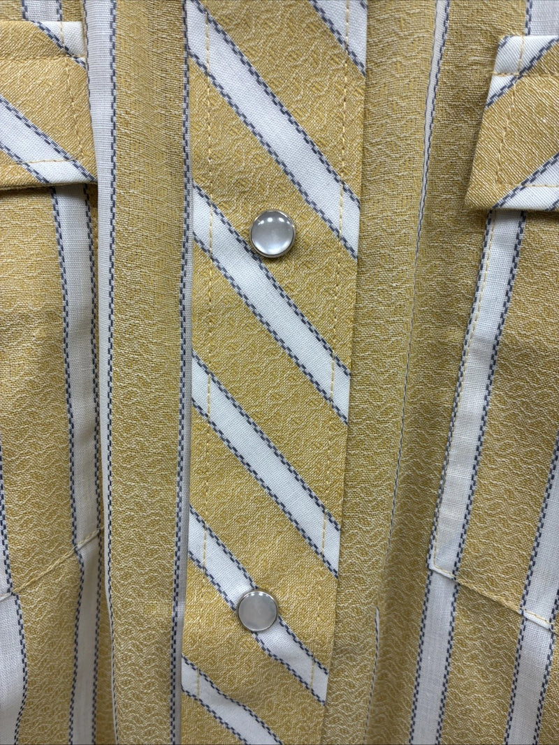 New Men’s Fenton Yellow White Stripe Long Sleeve Pearl Snap 16.5 Large V-114