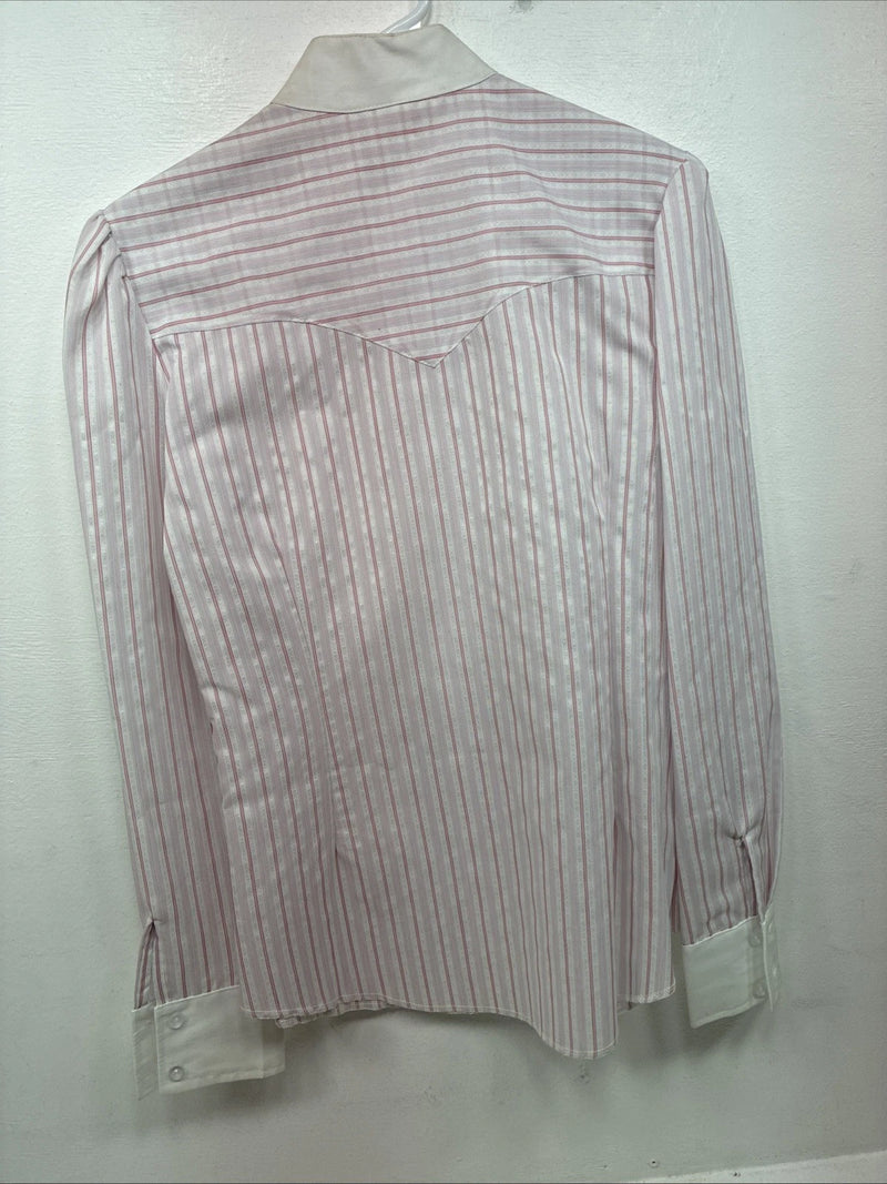 New Women’s H Bar C Pink Stripe Long Sleeve Button Up Size 36 LL-32