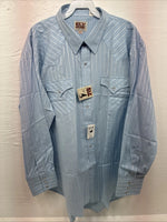 New Men’s ELY Cattleman Blue White Stripe Long Sleeve Pearl Snap 18.5 2XL O-27