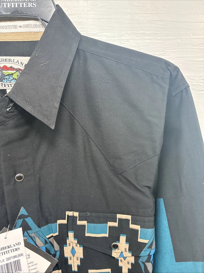 New Men’s Cumberland Blue Black Long Sleeve Pearl Snap Large X-2