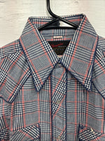 New Men’s Champion Westerns Blue Red Plaid Long Sleeve Pearl Snap 14 Small R-26