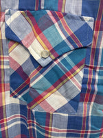 New Men’s ELY Cattleman Purple Multicolor Plaid Short Sleeve Pearl Snap XL R-54