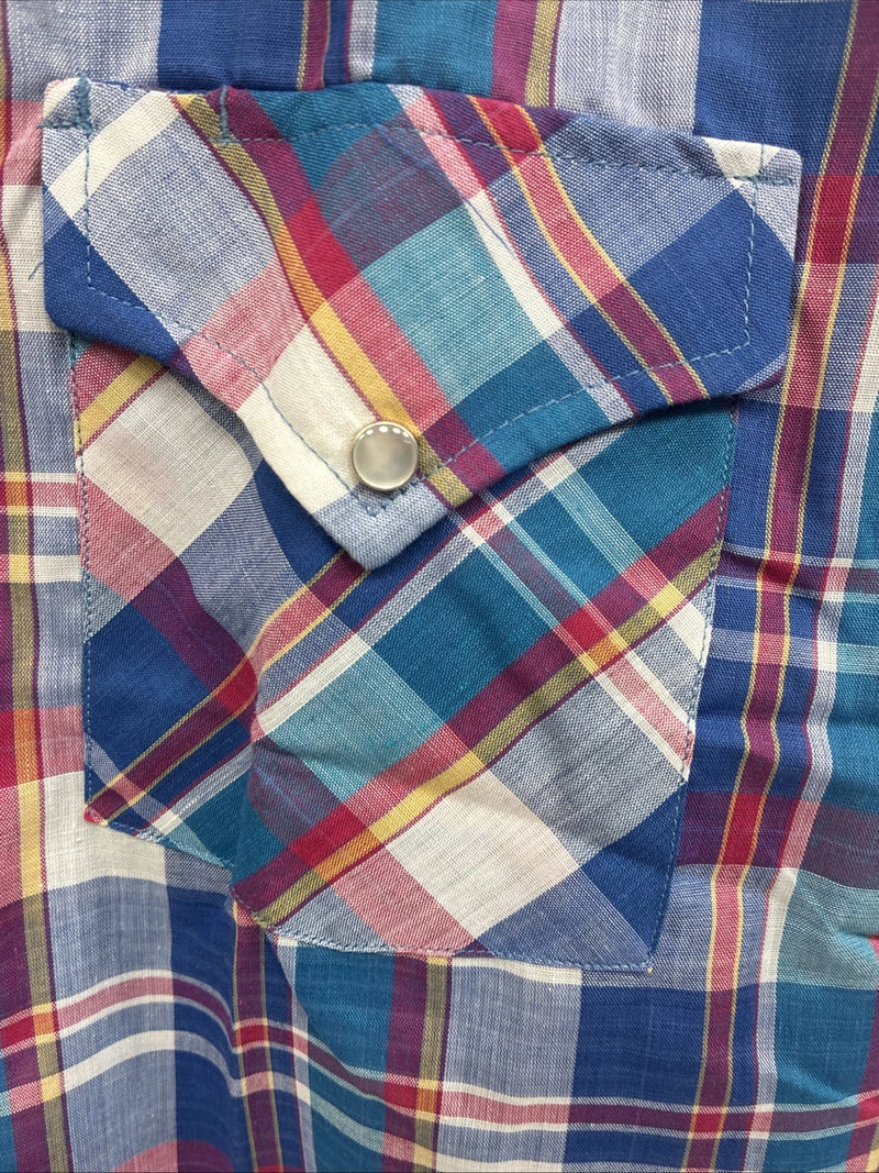 New Men’s ELY Cattleman Purple Multicolor Plaid Short Sleeve Pearl Snap XL R-54