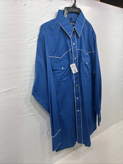 New Men’s White Horse Blue Long Sleeve Pearl Snap Large CC-28