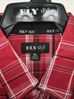 New Men’s Red ELY 1878 Short Sleeve Pearl Snap Shirt. XL S-24