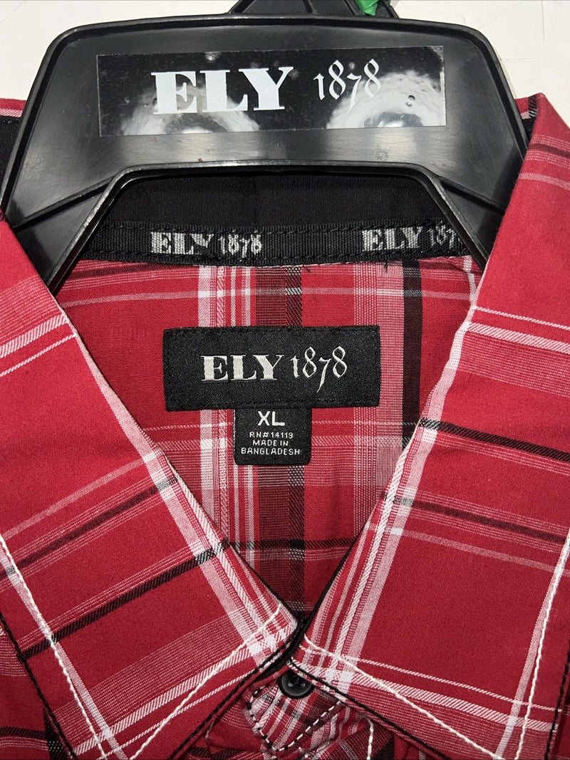 New Men’s Red ELY 1878 Short Sleeve Pearl Snap Shirt. XL S-24