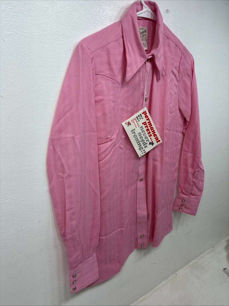 New Women’s Rockmount Pink Long Sleeve Pearl Snap Size 34 TT-34