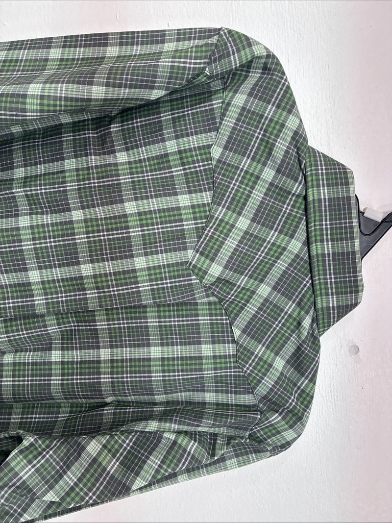 New Kids White Horse Green Plaid Long Sleeve Pearl Snap XL DD-59 