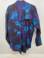 New Men’s GunSmoke Black Purple Designed Long Sleeve Button Up Shirt Medium K-31
