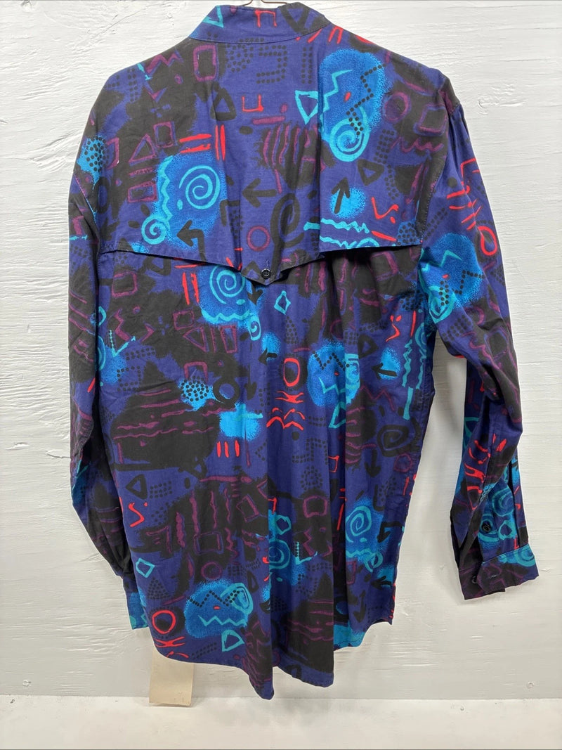 New Men’s GunSmoke Black Purple Designed Long Sleeve Button Up Shirt Medium K-31