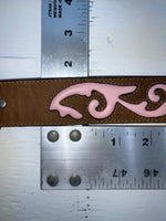 New Brown Genuine Leather Nocona Pink Patterned S Belt #N34430273 JJ-133