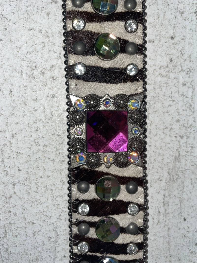 New Black And White Genuine Leather Nocona Rainbow Bling M Belt #N1330999 Z-27