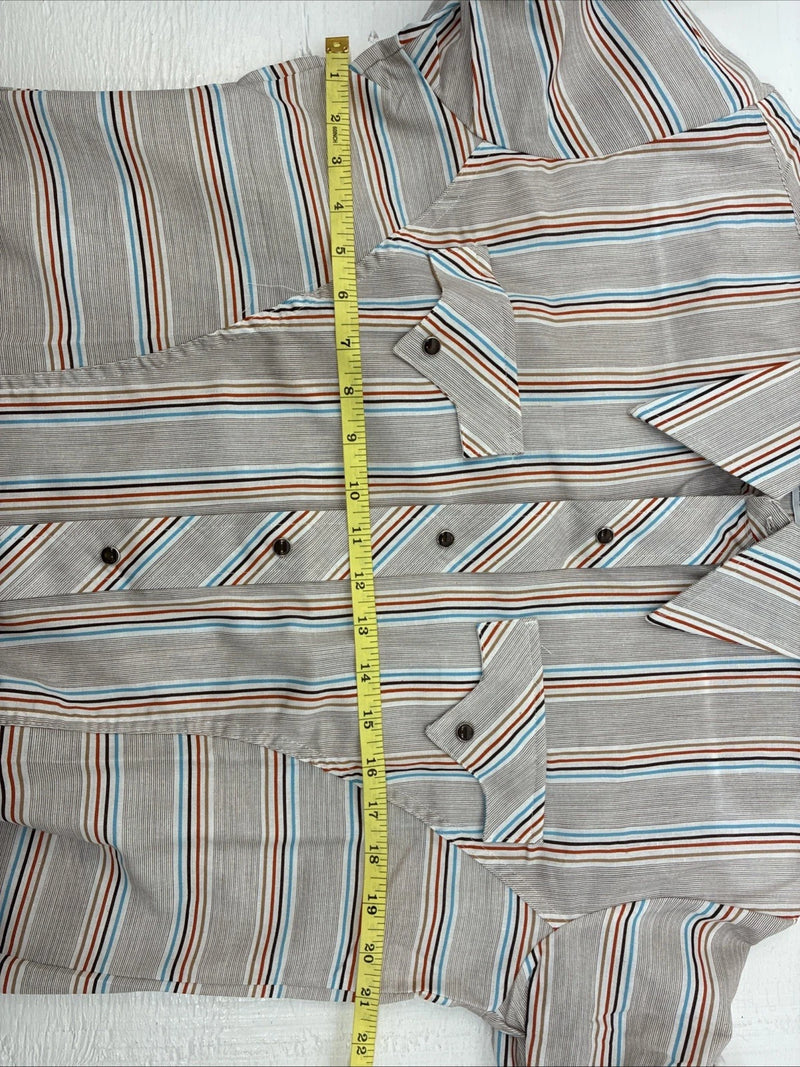 New Men’s Tem Tex Brown Stripe Long Sleeve Pearl Snap 16 Large X-46
