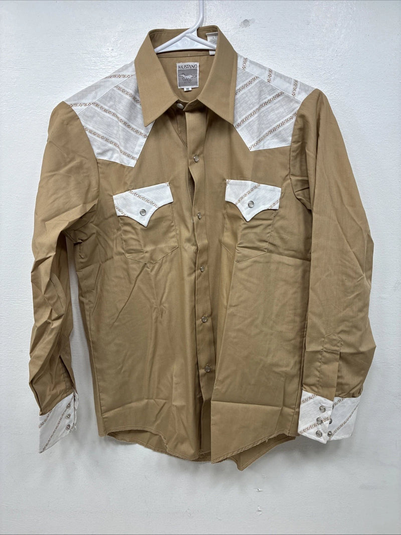 New Women’s Mustang Brown Designed Long Sleeve Pearl Snap Size 16 TT-89