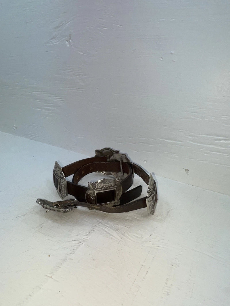 New Brown Genuine Leather Chambers Silver Pendent 28” Belt #3001 JJ-58