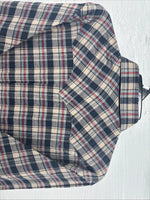 New Men’s White Horse Brown Blue Plaid Long Sleeve Pearl Snap Large V-102
