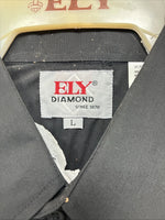 New Men’s ELY Diamond Black Purple Design Long Sleeve Pearl Snap Large V-22