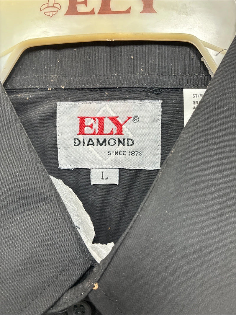 New Men’s ELY Diamond Black Purple Design Long Sleeve Pearl Snap Large V-22
