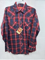 New Men’s ELY Plains Red Blue Plaid Long Sleeve Pearl Snap 16 Large Q-22