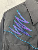 New Men’s ELY Diamond Black Purple Design Long Sleeve Pearl Snap Large V-22