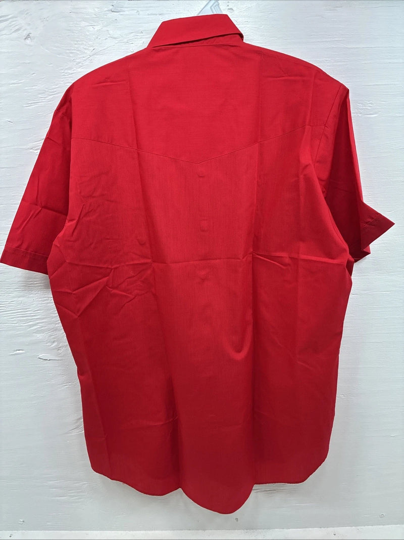 New Men’s ELY Cattleman Red Short Sleeve Pearl Snap 16.5 Large CC-2