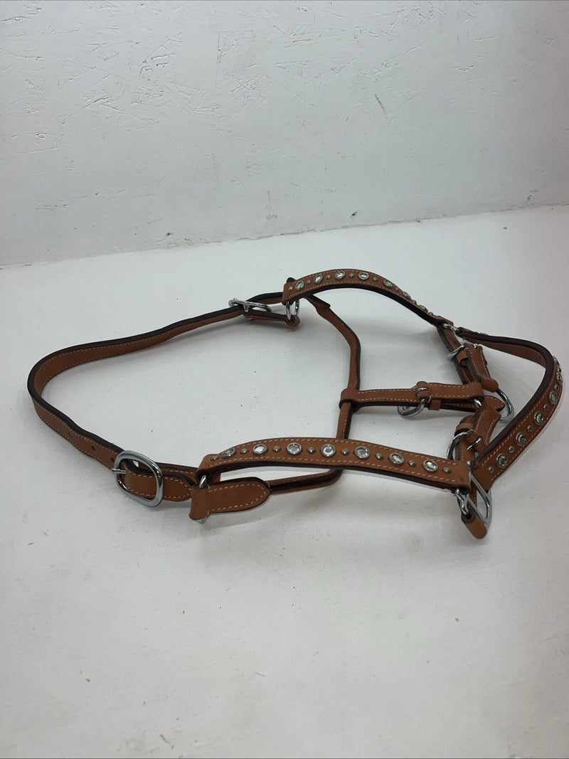 New Light Oil Brown Leather Jewl Bling Full horse Show Halter 3C-17