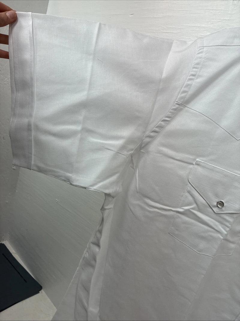 New Men’s ELY Cattleman Simple White Short Sleeve Pearl Snap 18.5 2XL M-74