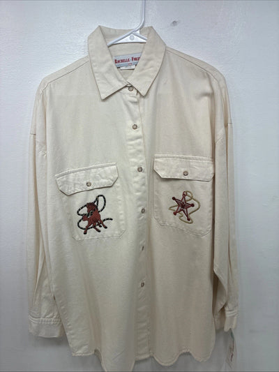 New Women’s Rochelle Forest Yellow Design Long Sleeve Button Up Medium MM-64