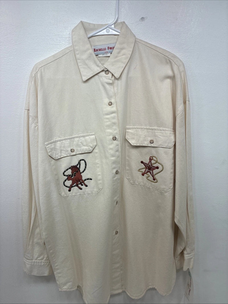 New Women’s Rochelle Forest Yellow Design Long Sleeve Button Up Medium MM-64