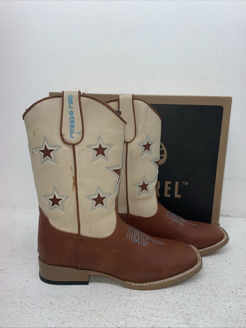 New Youth Brown DBL Barrel Cowboy Boots. 4471402 5.5 5 1/2. 2-87
