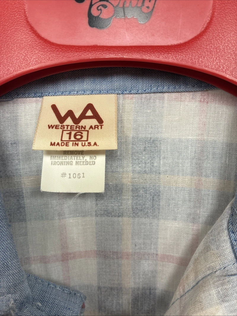New Women’s Western Art Blue Plaid Long Sleeve Pearl Snap Size 16 TT-109
