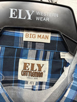 New Men’s ELY Cattleman Blue Flannel Long Sleeve Pearl Snap 4XL E-89