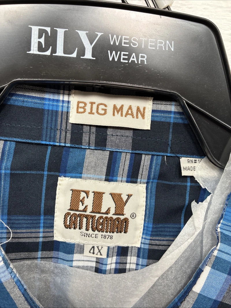 New Men’s ELY Cattleman Blue Flannel Long Sleeve Pearl Snap 4XL E-89
