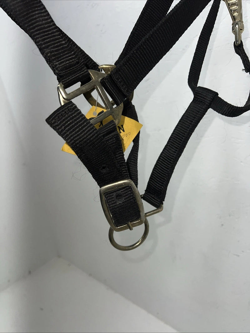 New Showman Nylon Black Halter With Genuine Leather Head Piece #6657 W-50